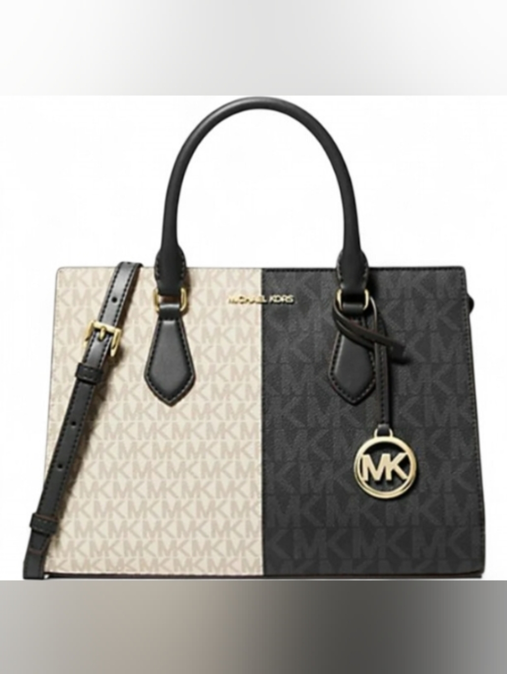 Michael Kors Sheila Medium Two-Tone Signature Logo Satchel Black Multi